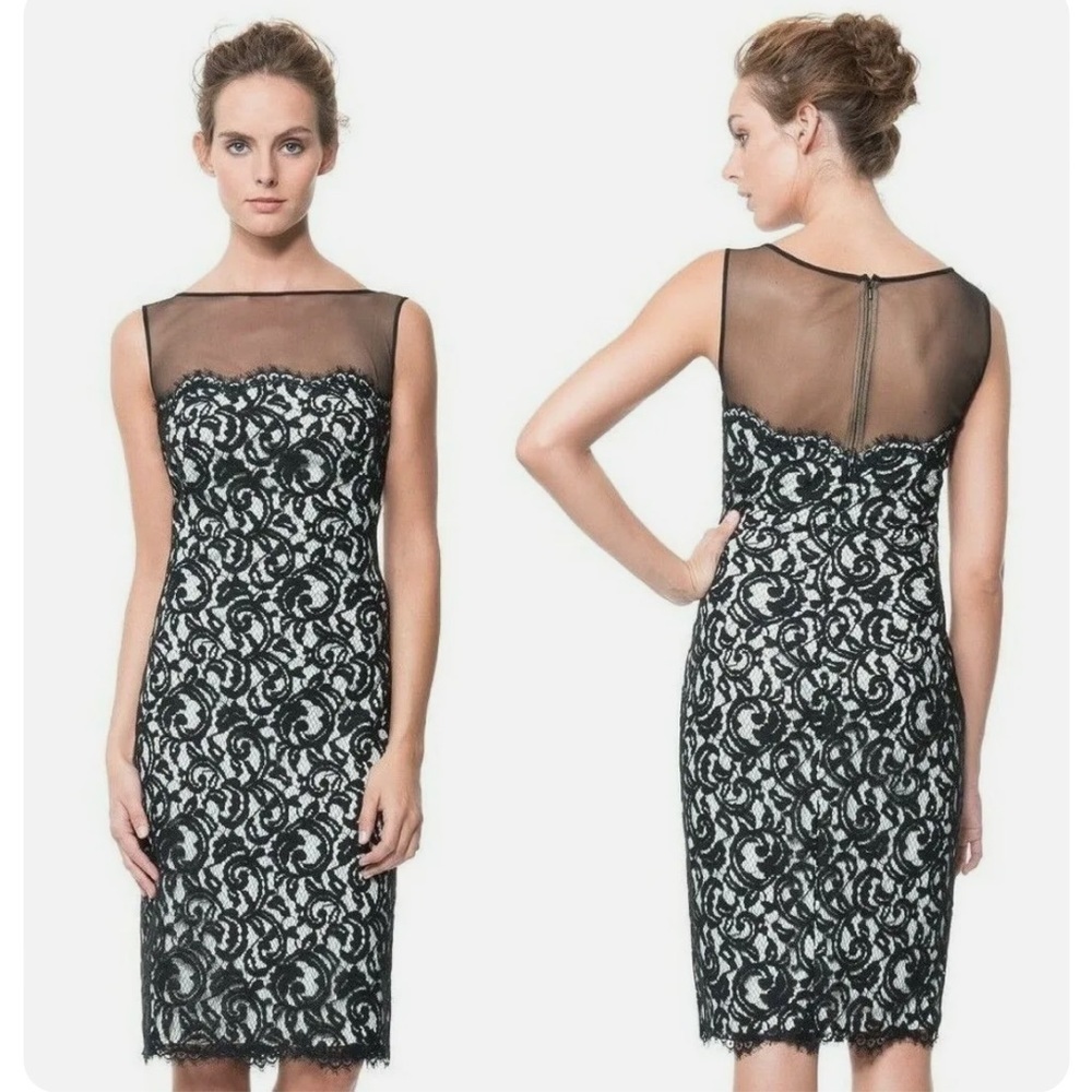 Tadashi Shoji Navy Blue and White Lace Illusion Sleeveless Cocktail Dress Size 6 - Picture 14 of 14